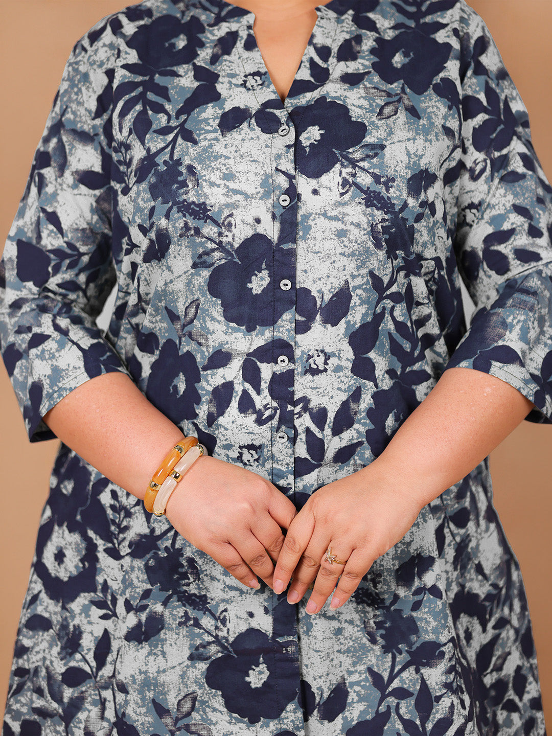 Plus Size Indigo Cotton Floral A-Line Co-ord Set