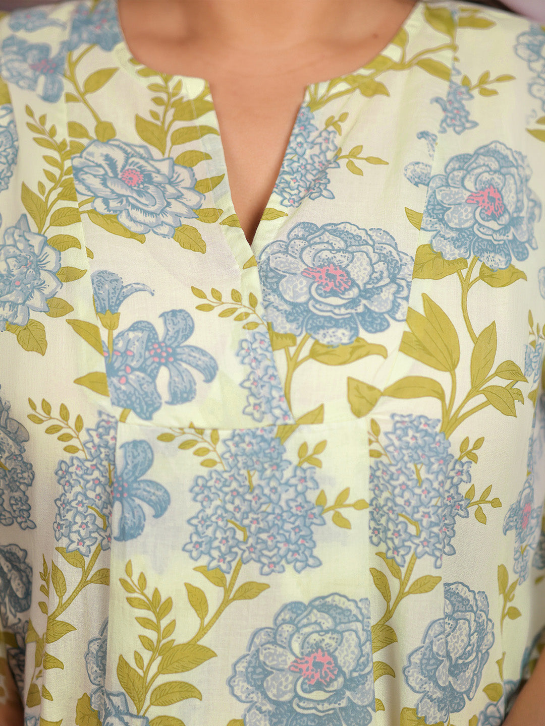 Plus Size Off White Pure Cotton Floral Printed A-line Tunic